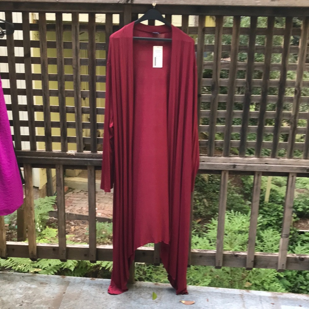Lightweight jersey knit buttonless cardigan full length